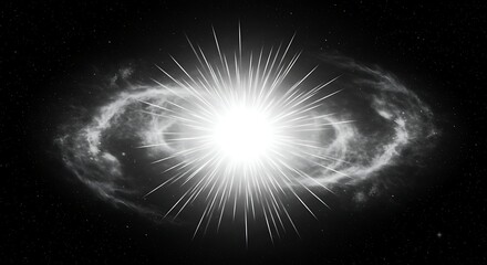 Black and white abstract rendering of a celestial event with radiating light