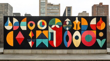 Colorful geometric mural on city wall