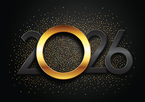 Modern Happy New Year background with minimal black and gold design 1809