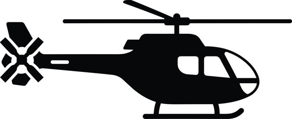 Black silhouette of a helicopter with rotor blades and tail rotor aircraft aviation