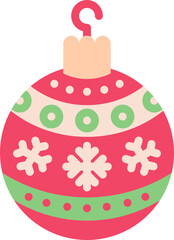 Flat icon of a Christmas bauble with snowflake patterns and hanging loop.