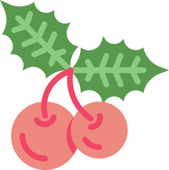 Flat icon of holly leaves and berries, classic Christmas decoration element.