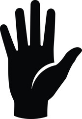Black silhouette of an open human hand with five fingers spread open hand white