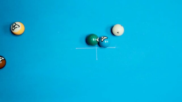 9 Ball Break Cinematic Close-Up Top view Footage of Billiard Balls Rolling on a Pool Table