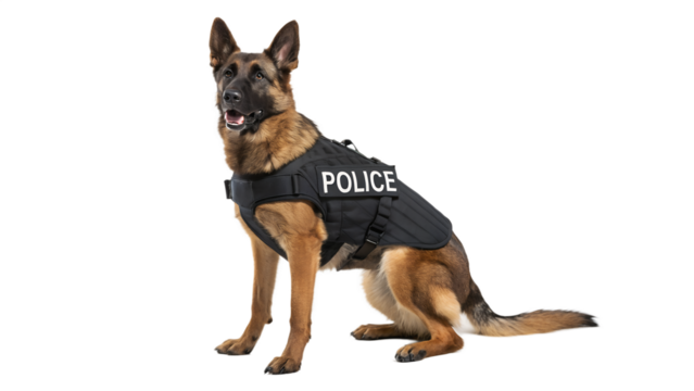 Police K9 German Shepherd Dog in Tactical Vest | Hyper-Realistic Law Enforcement Stock Image