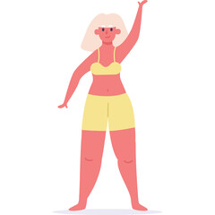 Stylized Woman with Blonde Hair in Yellow Two-Piece Outfit Raised Arm and Legs Dancing on Transparent Background