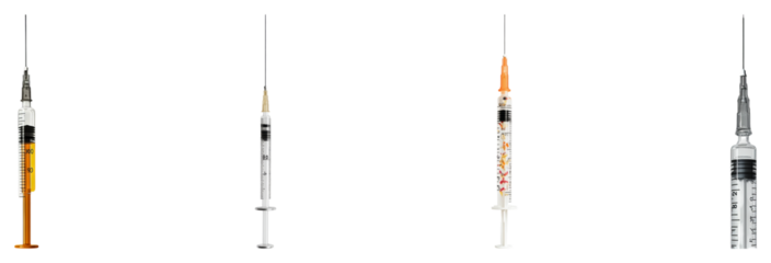 Collection of Various Medical Syringes with Different Needle Types, Isolated on Transparent Background