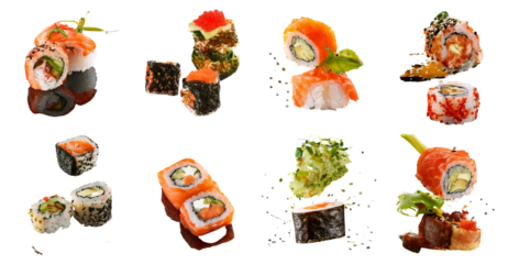 Colorful and Delicious Assorted Sushi Platter Arrangement, Isolated on Transparent, white background