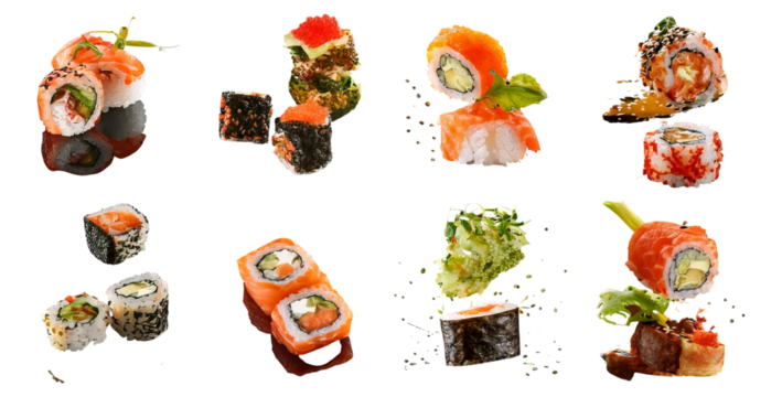 Colorful and Delicious Assorted Sushi Platter Arrangement, Isolated on Transparent, white background