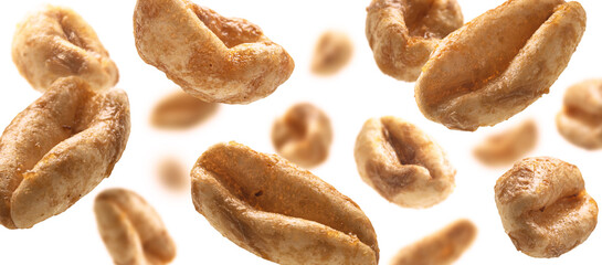 Aerial wheat levitates on a white background