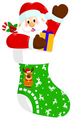 Santa Doll in Green Reindeer Stocking