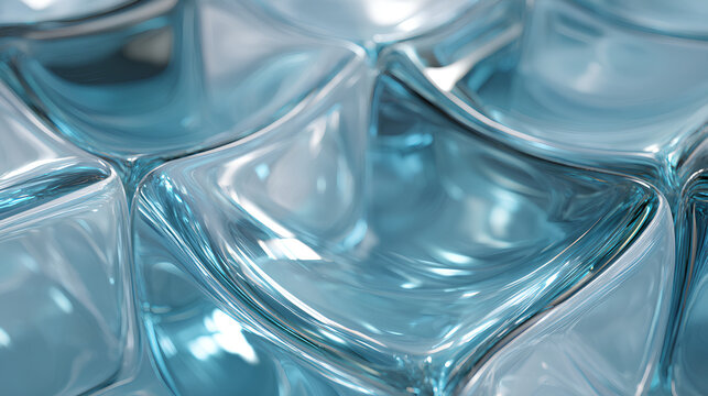 Abstract 3d background wallpaper with blue glass transparent square plates, motion effect render. Liquid water block shapes. Geometric curve wave pattern. Digital tech graphic design