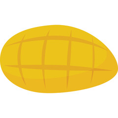 Stylized Yellow Mango Fruit Illustration with Grid Pattern on Transparent Background