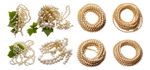 Elegant White Pearls Wrapped in Green Leaves on a Neutral Background, Isolated on Transparent, white background