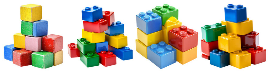 Obraz premium Colorful Building Blocks for Creative Play and Learning Activities, Isolated on Transparent Background