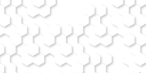 Obraz premium Futuristic abstract emboss white hexagon pattern vector design. Hexagon concept design abstract cube business technology background. 