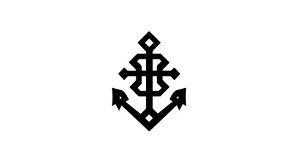 Stylized graphic black anchor symbol with ornate cross element on white background, representing hope, faith, and stability.