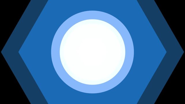 A captivating geometric design featuring concentric circles and a bold blue hexagon, creating a visually striking and modern composition on black background