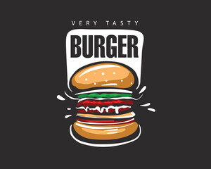Hand drawn vector burger logo on black background