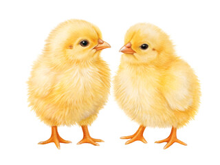 Obraz premium Watercolor two fluffy yellow chicks isolated on a transparent background