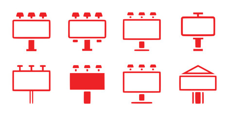 Collection of Red Billboard Icons on White Background