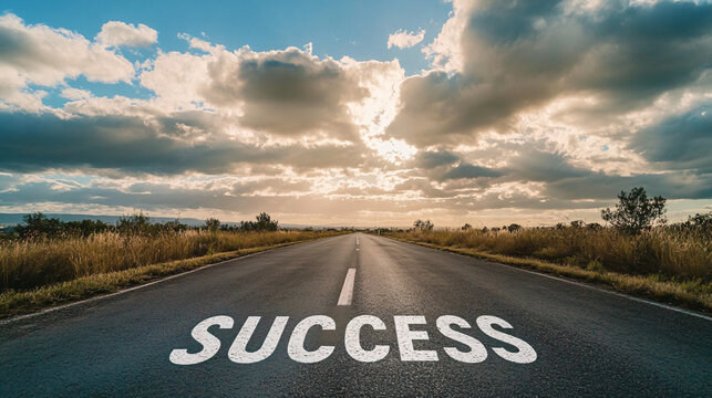 Drive toward success on the open road, a journey of ambition, determination, and achievement under a sky filled with promise and opportunity