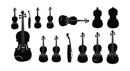 Silhouettes of various stringed instruments including violins and cellos © nurjahan