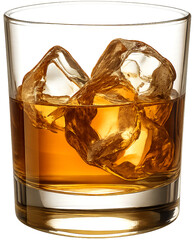 Realistic whiskey glass with ice cubes – transparent PNG for premium drink branding.