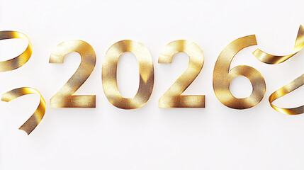 Celebrate a gleaming golden 2026 with shimmering ribbons, perfect for New Year's, invitations, or milestone celebrations for a modern look