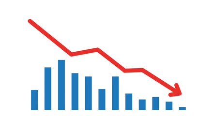 Declining bar graph with a downward trending red arrow.