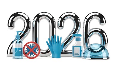 Modern new year 2026 with coronavirus prevention sanitation and hygiene set