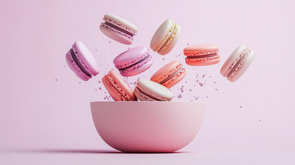 Obraz premium Floating colorful macarons with candy sprinkles flower