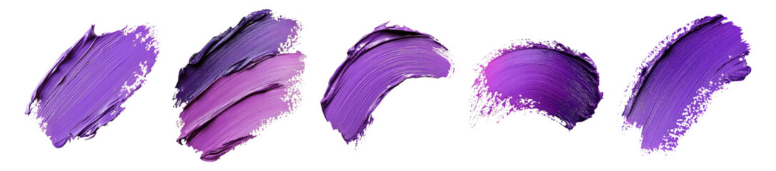 Various Shades of Purple Paint Strokes on Black Background, Isolated on Transparent, white background