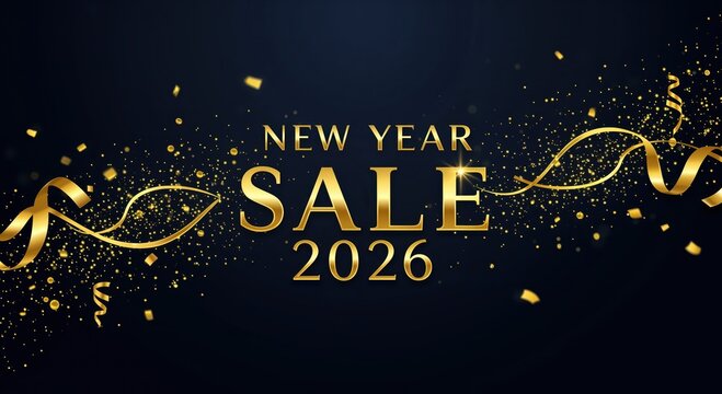 New Year Sale 2026: An elegant design, with golden accents, promises exciting deals to welcome the arrival of the New Year, creating a festive atmosphere for shopping.