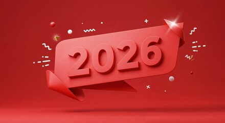 A Glimpse of the Future: The year 2026 takes center stage against a vibrant red backdrop, a symbol of anticipation, and hope. This is ideal for project planning, future events and new start