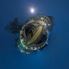 Tiny Planet: Bank Bridge over the Griboedov Canal, Saint Petersburg, evening