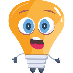 Surprised Orange Light Bulb Character with Big Blue Eyes and Wide Mouth on Transparent Background