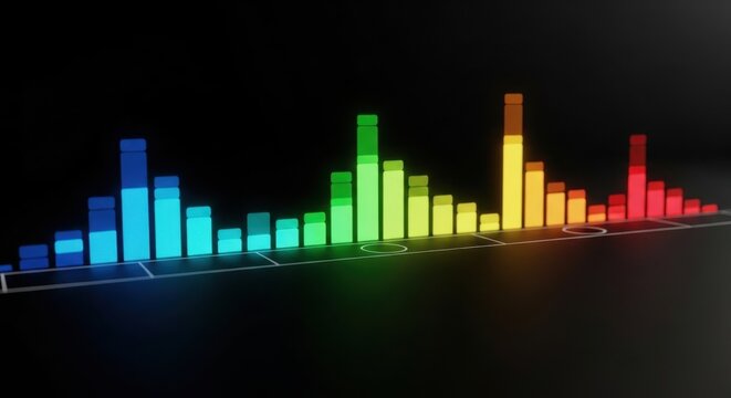 Dynamic spectrum visualizer displaying a vibrant array of audio frequency levels, glowing in neon