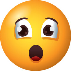 Surprised Yellow Emoji Face with Wide Open Mouth and Big Eyes Expressing Shock and Amazement on a Transparent Background