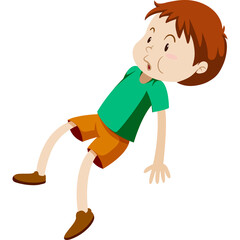 Surprised Young Boy Wearing Teal T-shirt and Orange Shorts Falling Down Isolated on White Background