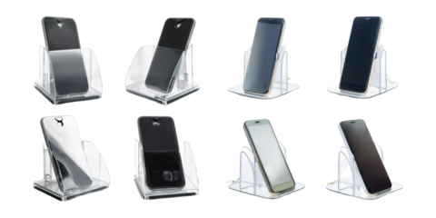 Variety of Mobile Phones on Display Stands