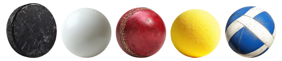 Obraz premium Variety of Sports Balls in Different Colors and Textures, Isolated on Transparent Background