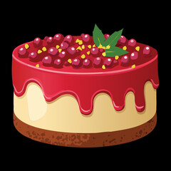 Decadent Berry Cheesecake with a Thick Graham Cracker Crust Generously Topped with Red Fruit and Mint - Vector Illustration