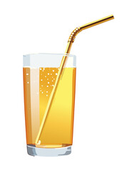 Refreshing Tall Glass of Iced Tea or Lemonade with a Gold Straw Summer Cold Beverage Drink Mocktail Style - Vector Illustration