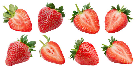 Fresh and Juicy Strawberries Arranged on a White Background, isolated on transparent background
