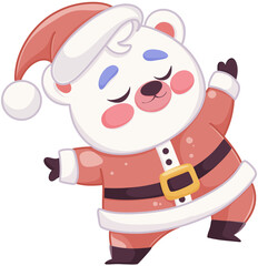Cute Christmas polar bear in Santa suit dancing