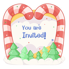 Cute Christmas party invitation with candy canes and trees