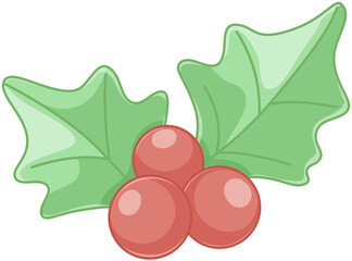 Cartoon Christmas holly berry and leaves illustration