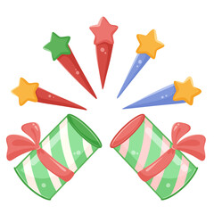 Festive party crackers with colorful starburst