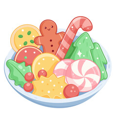 Festive bowl of assorted Christmas cookies and candy